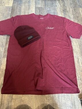 Pendleton Short Sleeve Tee in Burgundy and hat